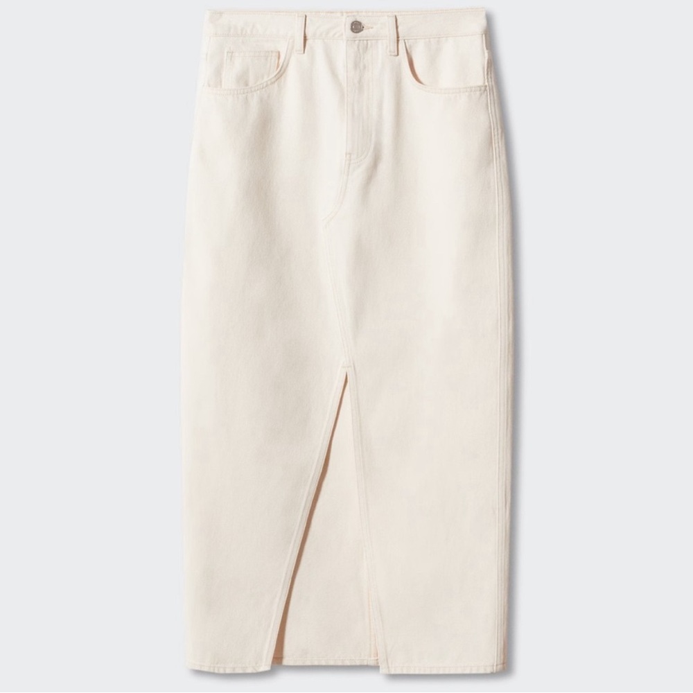 Cream Maxi Skirt with Front Slit